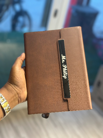 Brown printed leather lines notebook